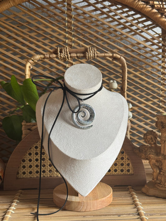 large stainless steel tibetan swirl black suede necklace