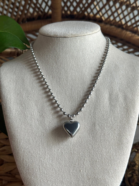 puffy heart stainless steel ball chain necklace