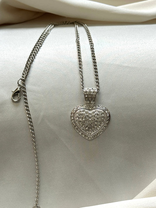 silver rhinestone heart necklace