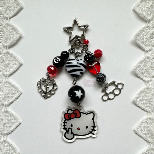 red middle finger kitty keychain