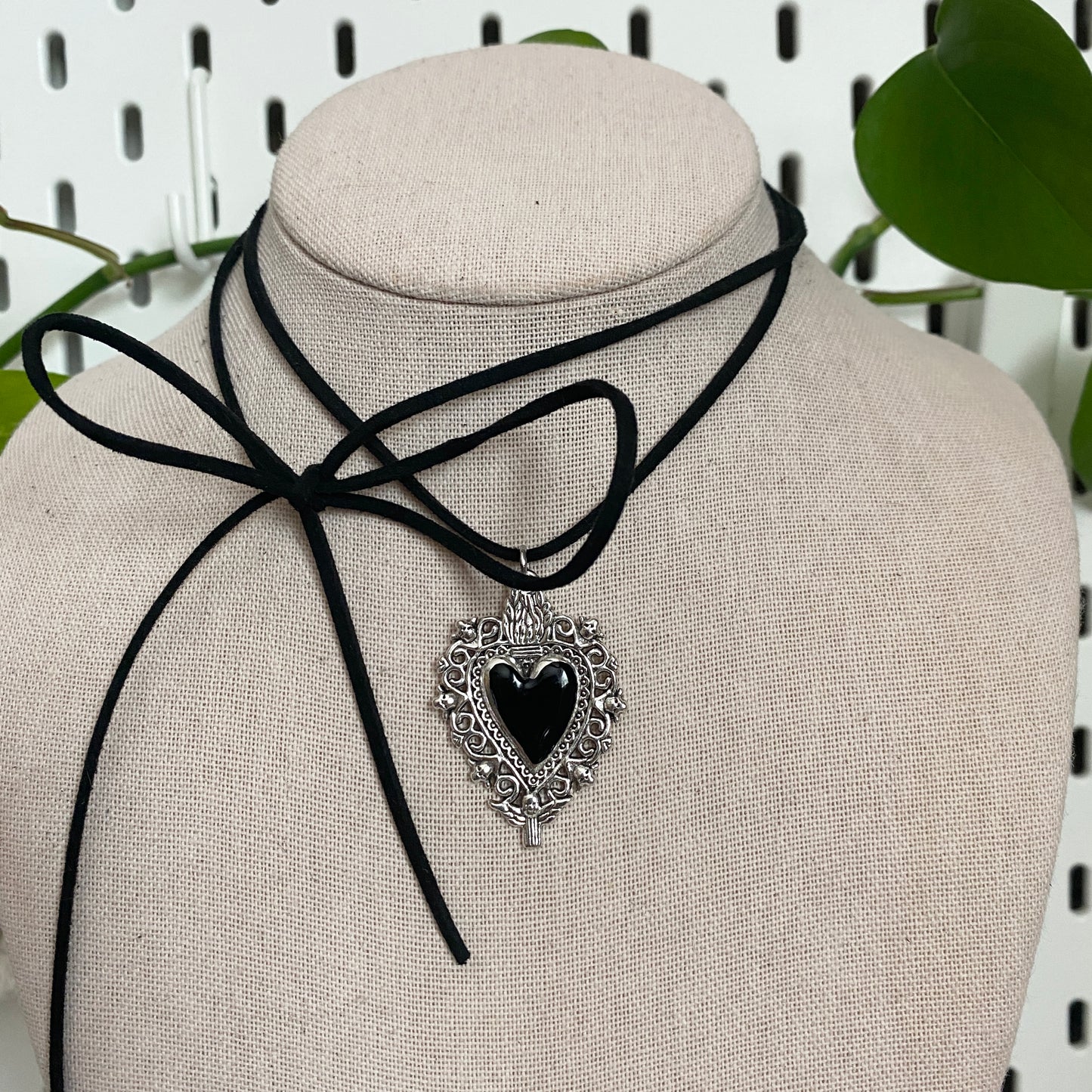 sacred heart suede cord necklace