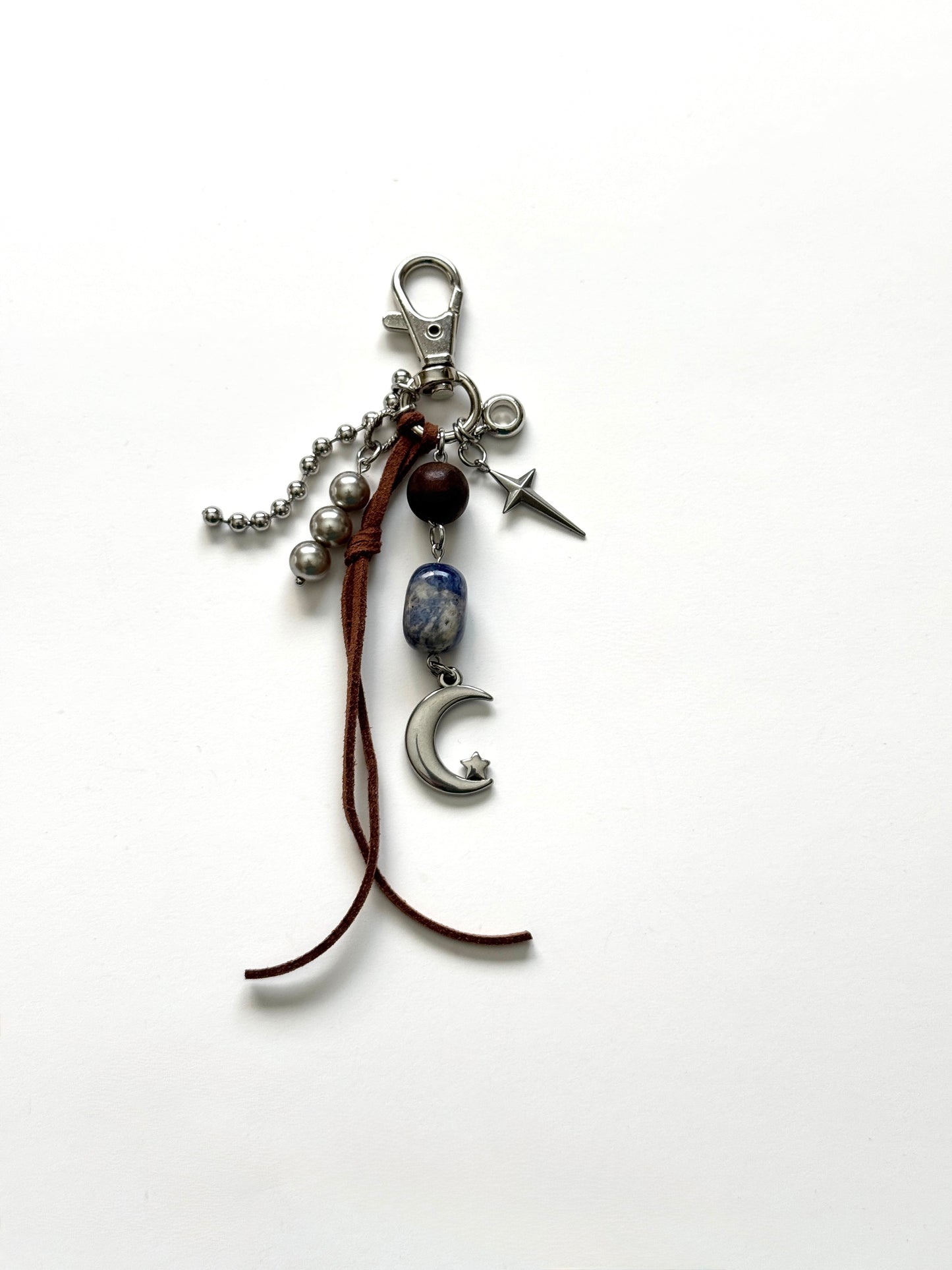 moon talisman keychain- brown & sodalite