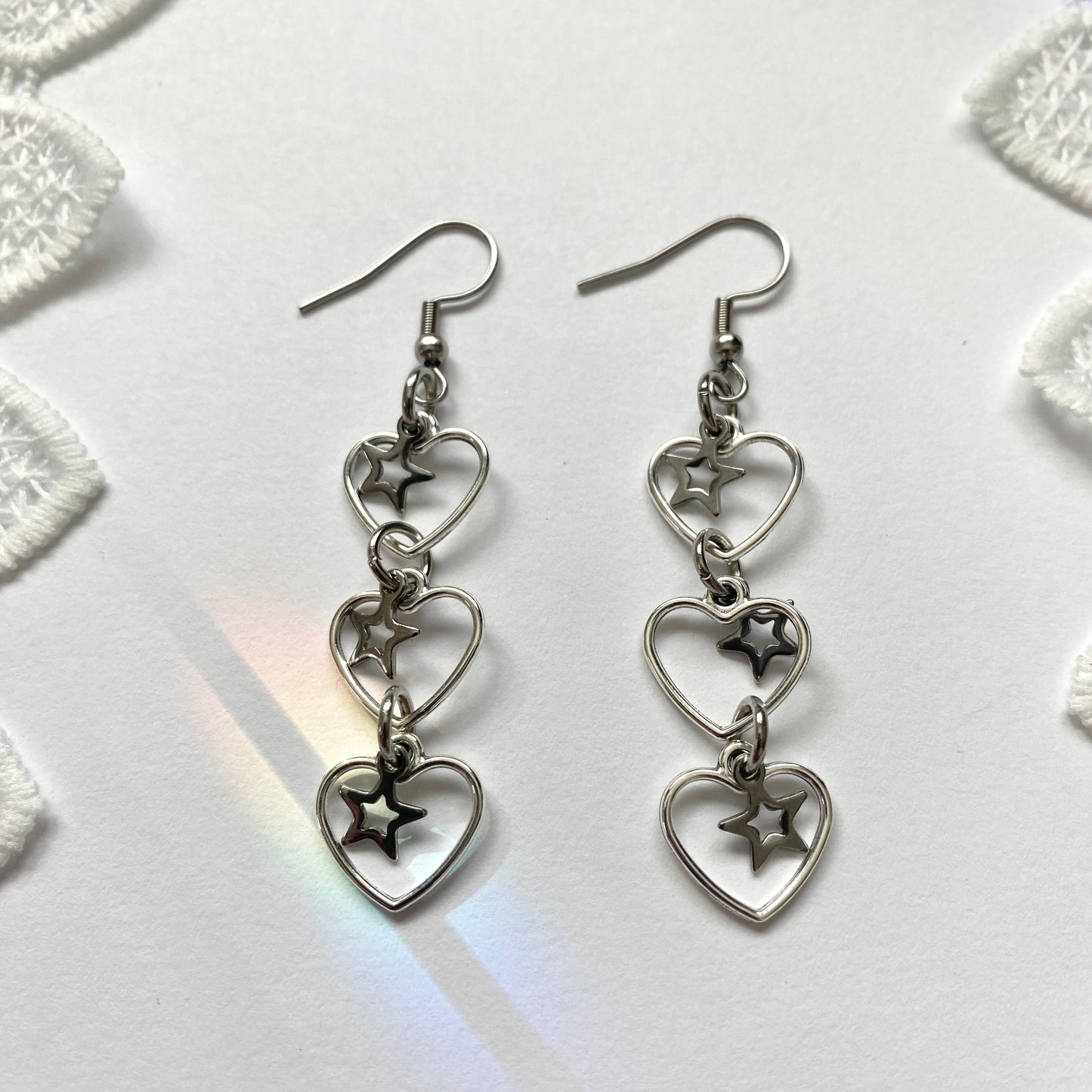 triple hearts with stars dangles