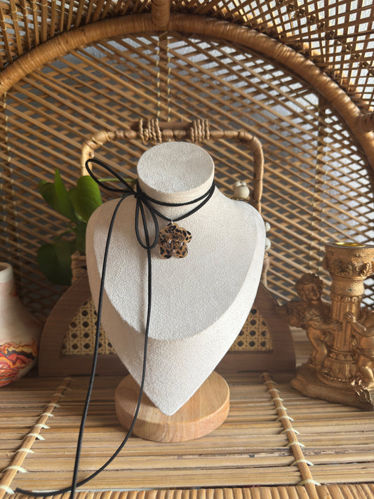 small leopard flower black suede necklace