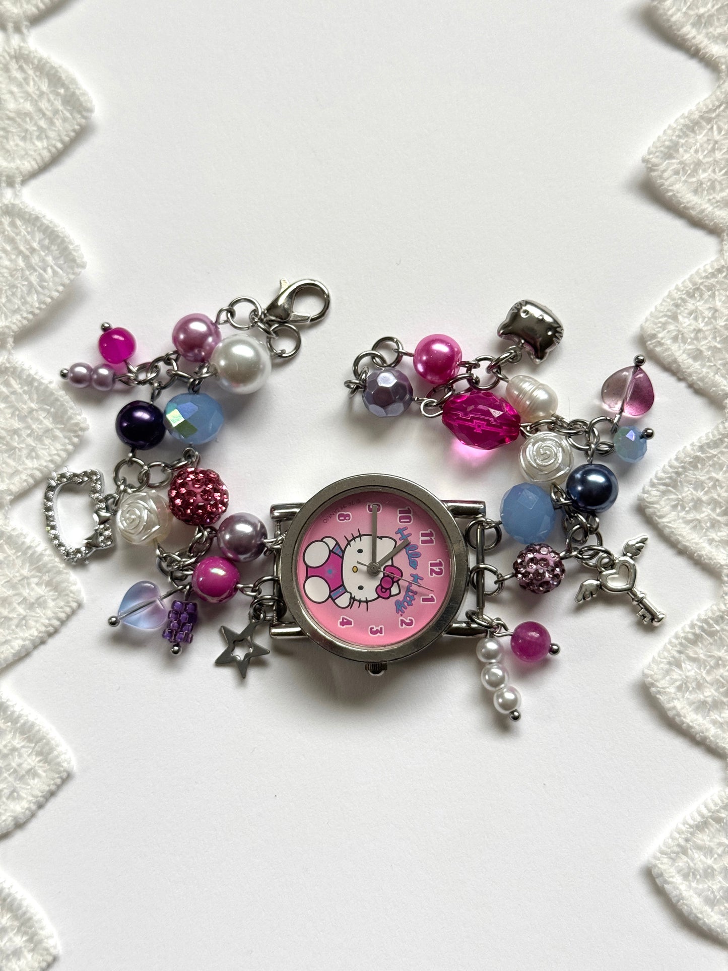 cotton candy kitty watch charm bracelet