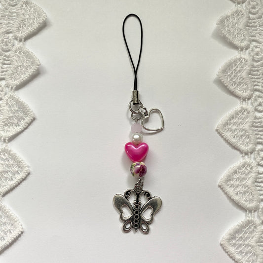 hot pink butterfly phone charm