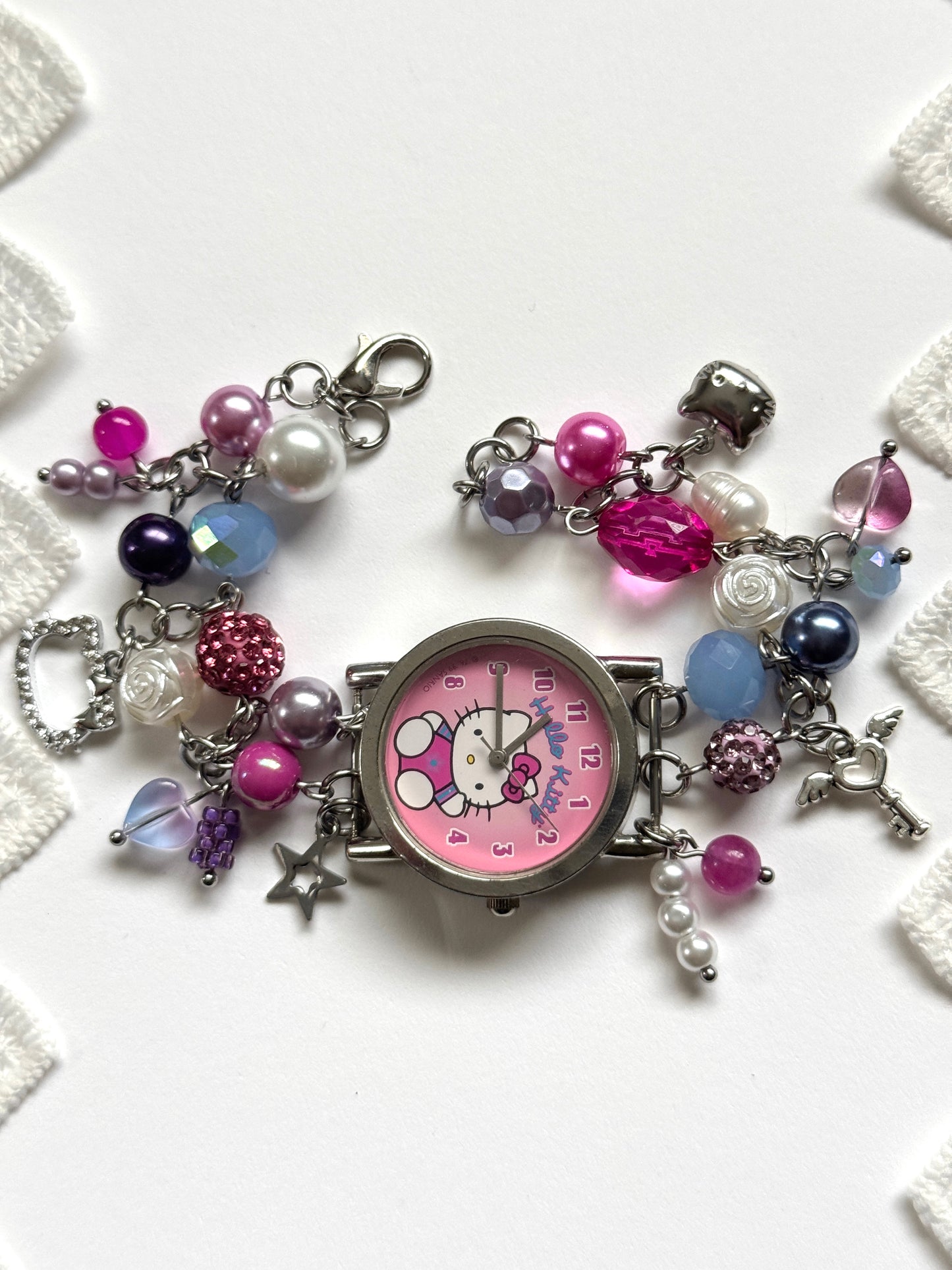 cotton candy kitty watch charm bracelet