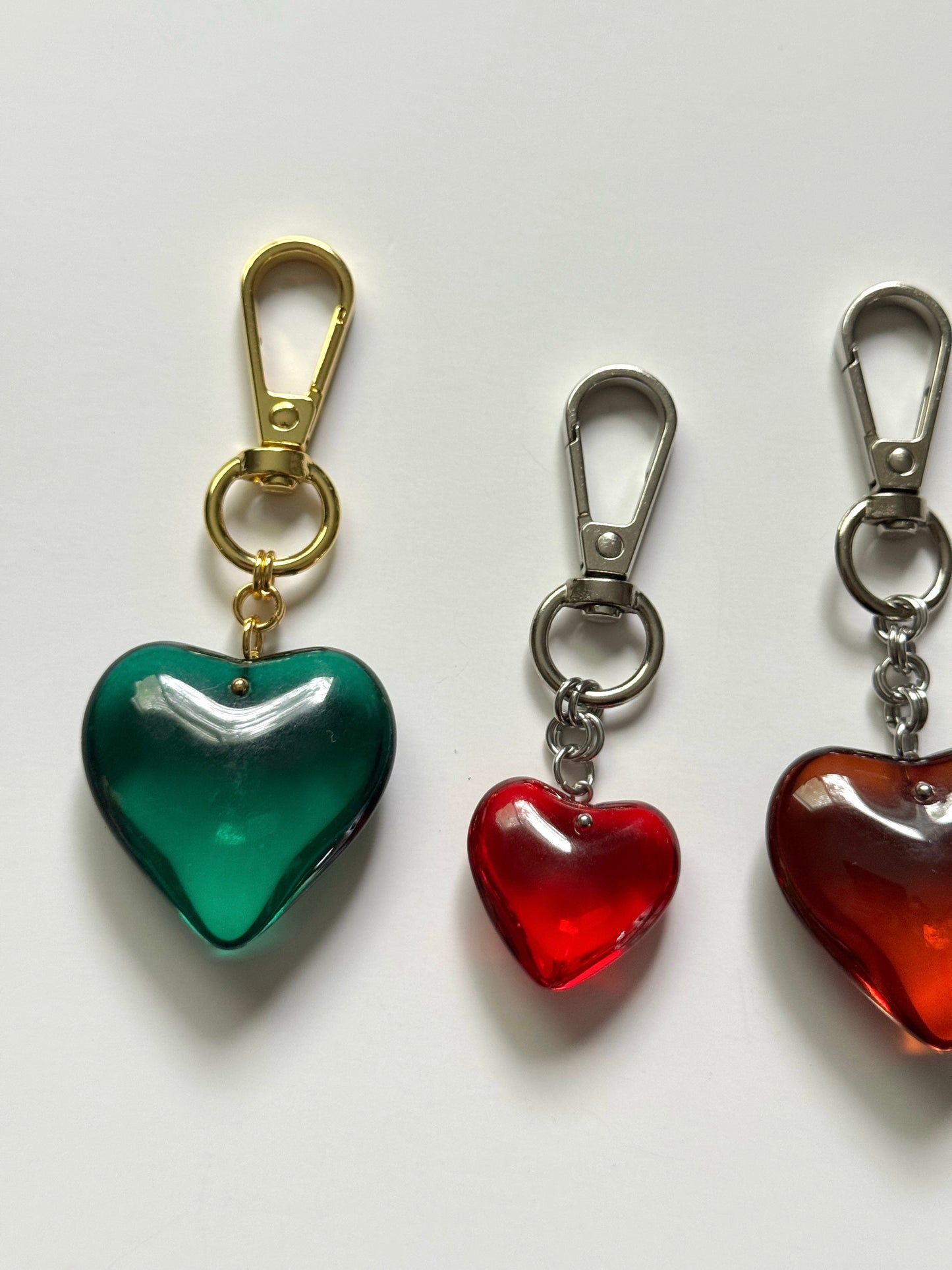 glass heart bag charms