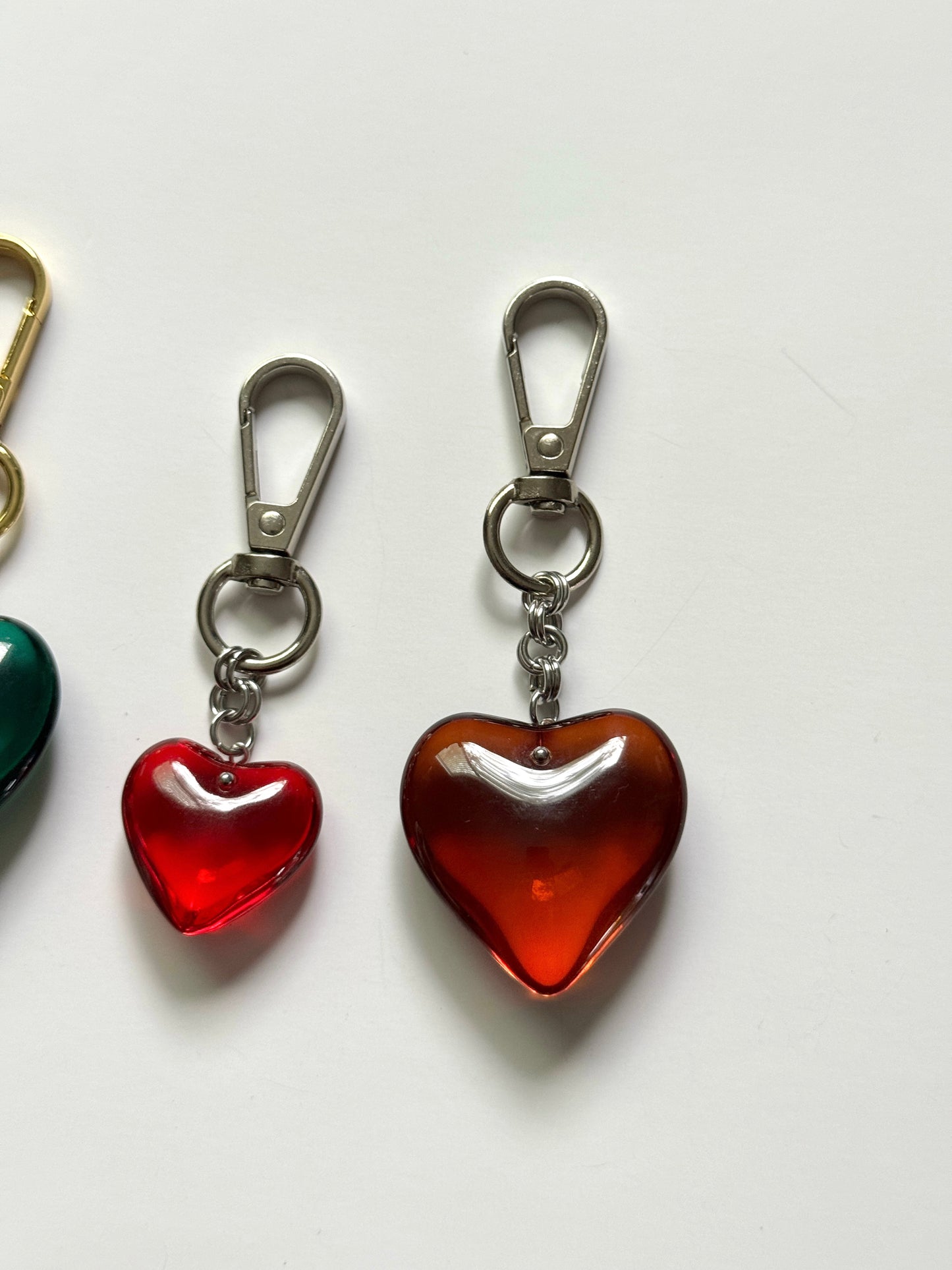 glass heart bag charms
