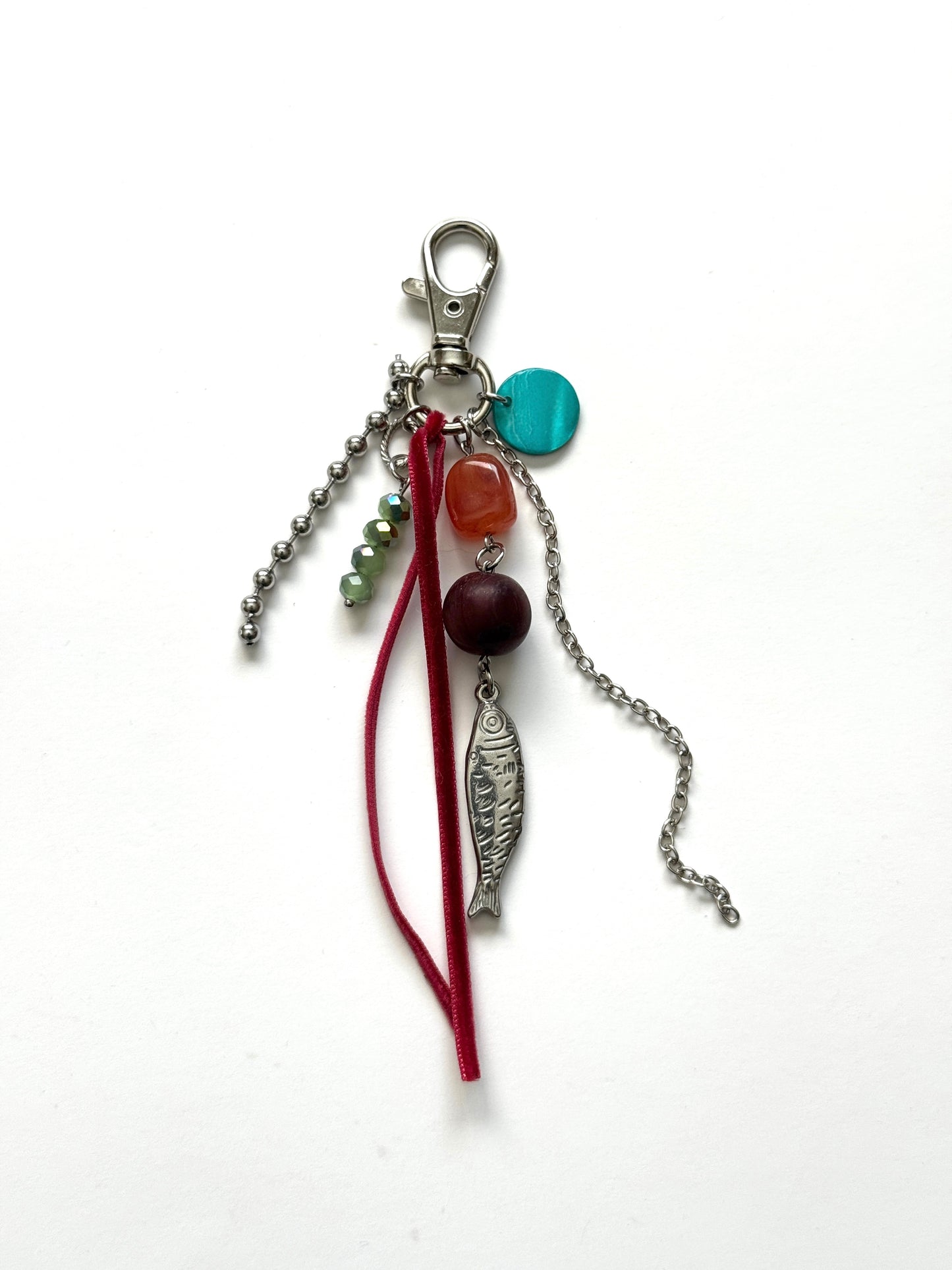 fish talisman keychain- dark red