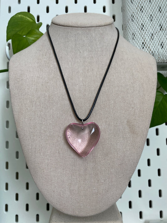 large light pink glass heart necklace
