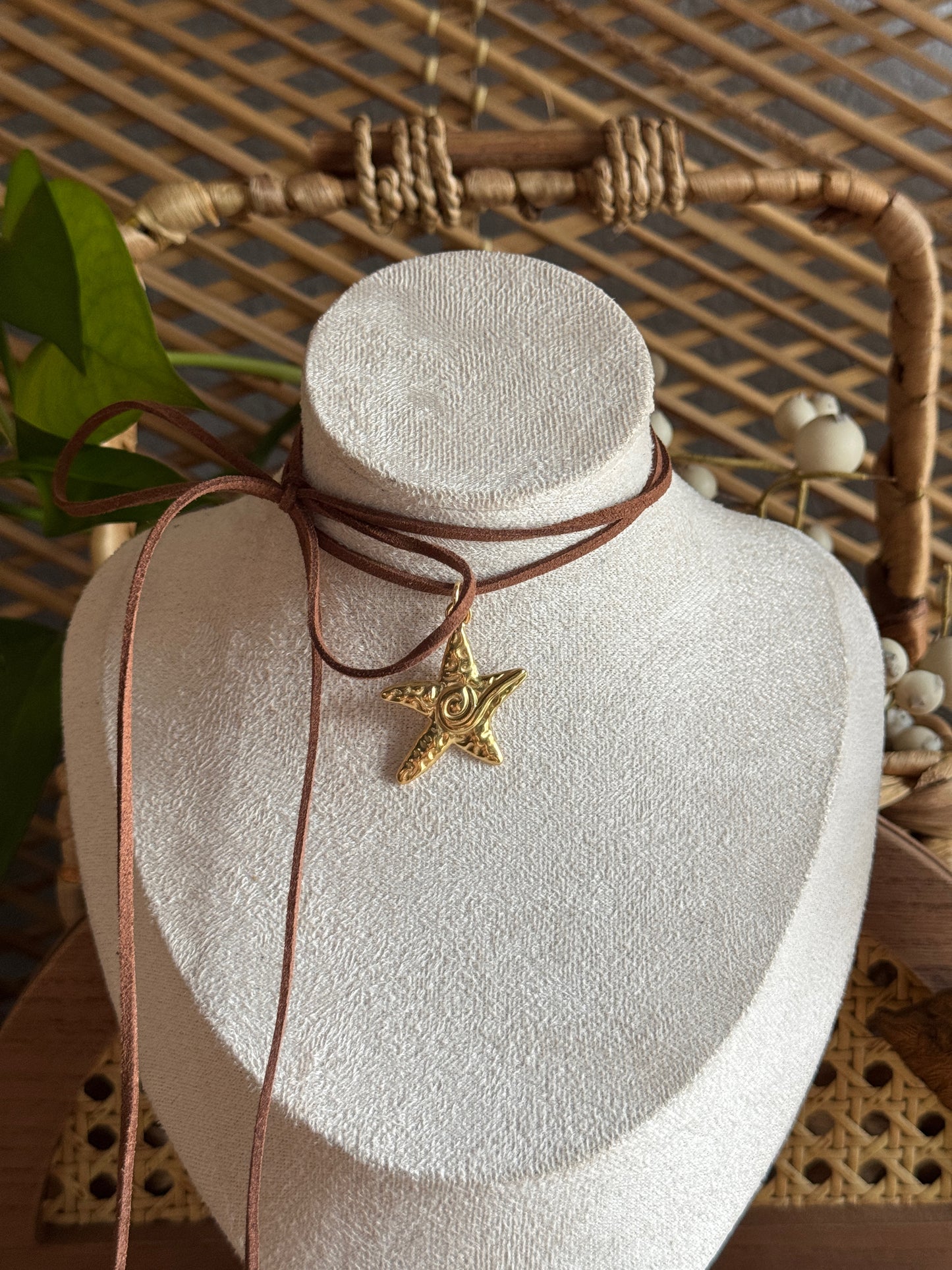 star swirl moon suede cord necklace
