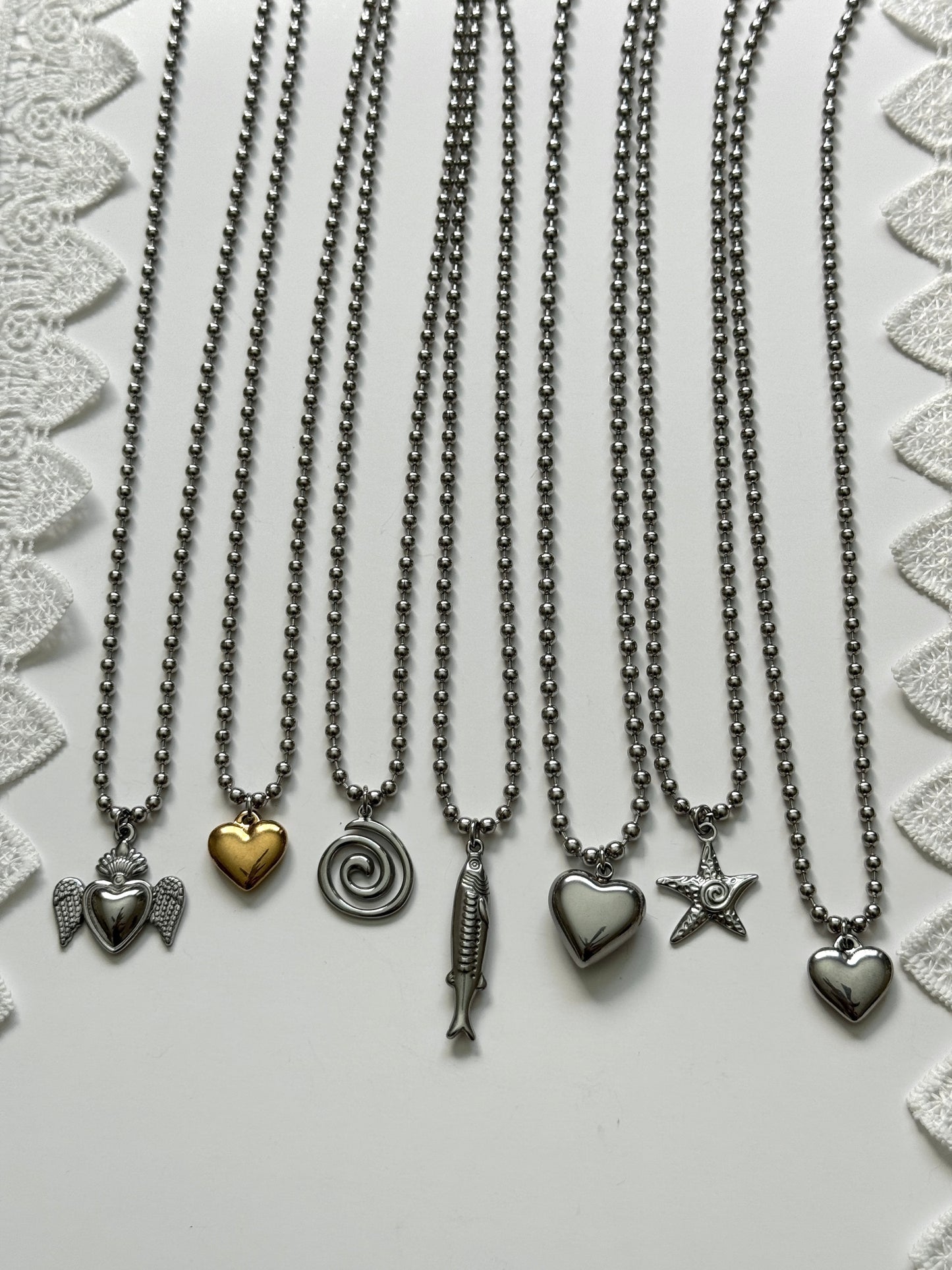 star swirl stainless steel ball chain necklace